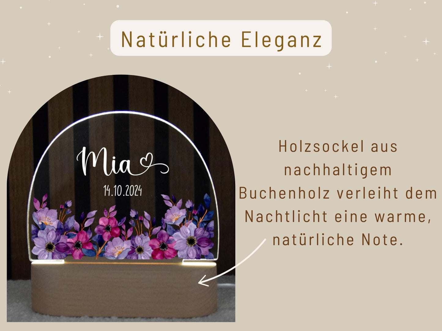 Nachtlicht Kinder - Lila Blumen