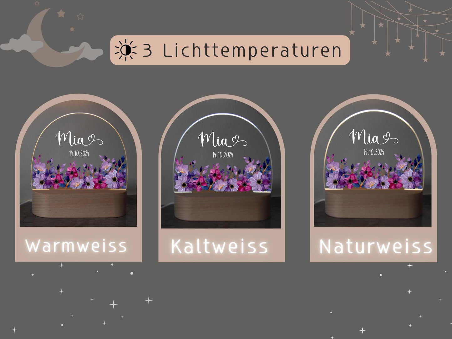 Nachtlicht Kinder - Lila Blumen