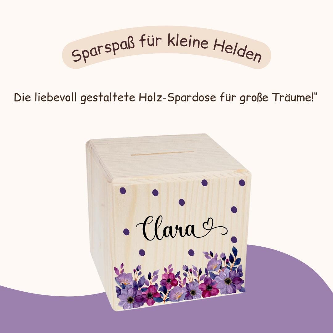 Spardose mit Lila Blumen