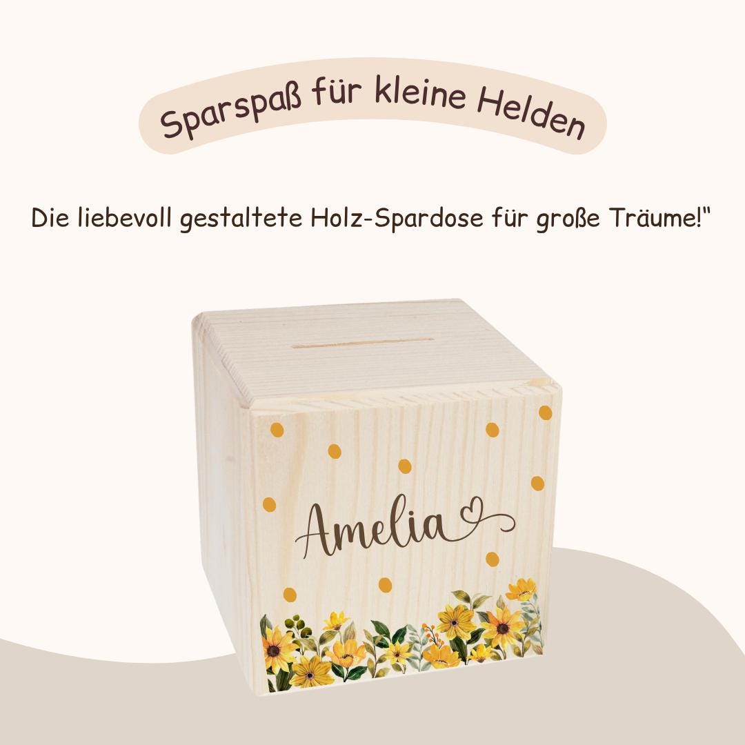 Spardose mit gelben Blumen