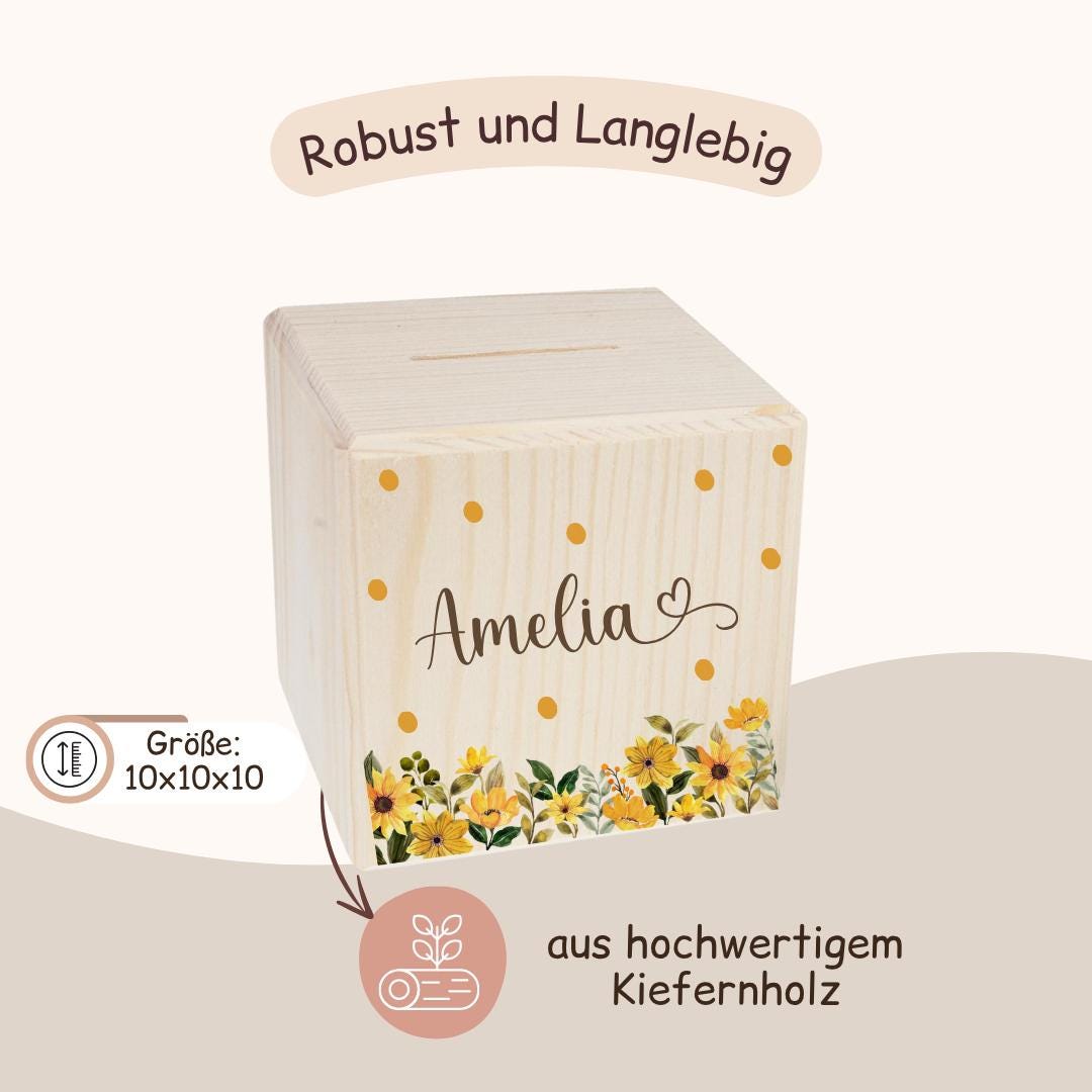 Spardose mit gelben Blumen