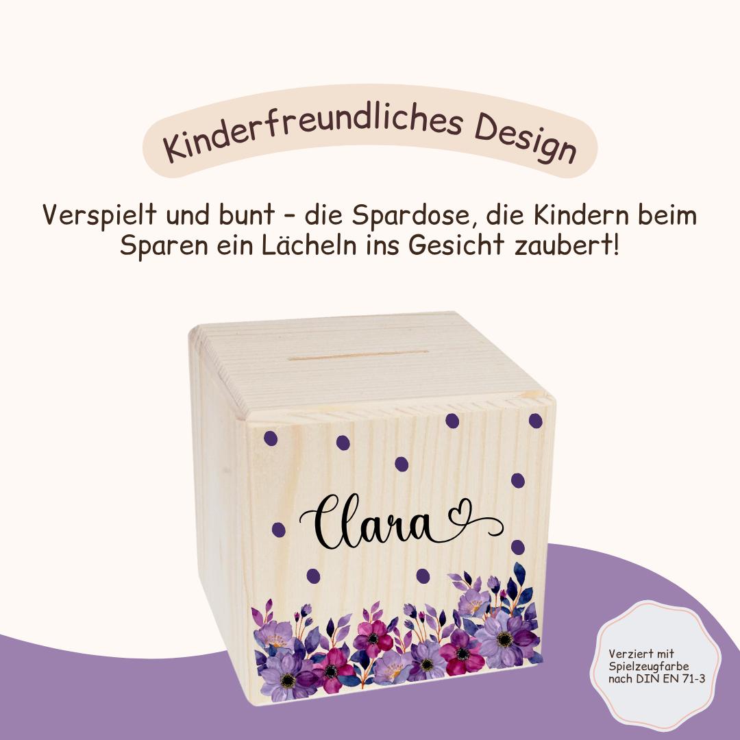 Spardose mit Lila Blumen