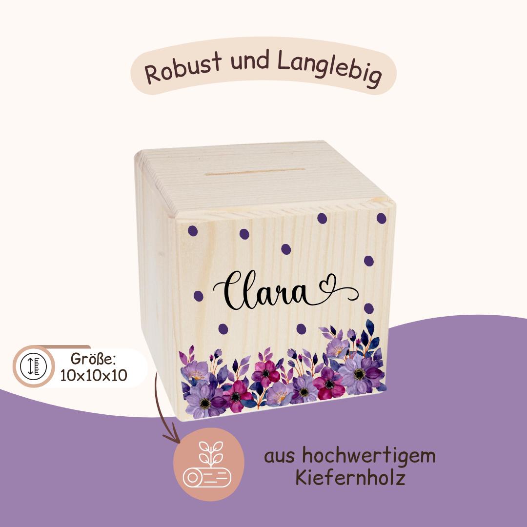 Spardose mit Lila Blumen