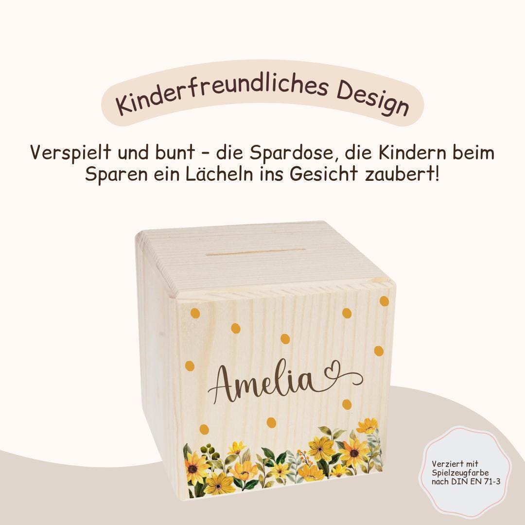 Spardose mit gelben Blumen
