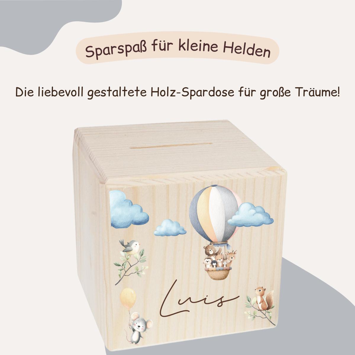 Spardose mit Tieren und Heißluftballon