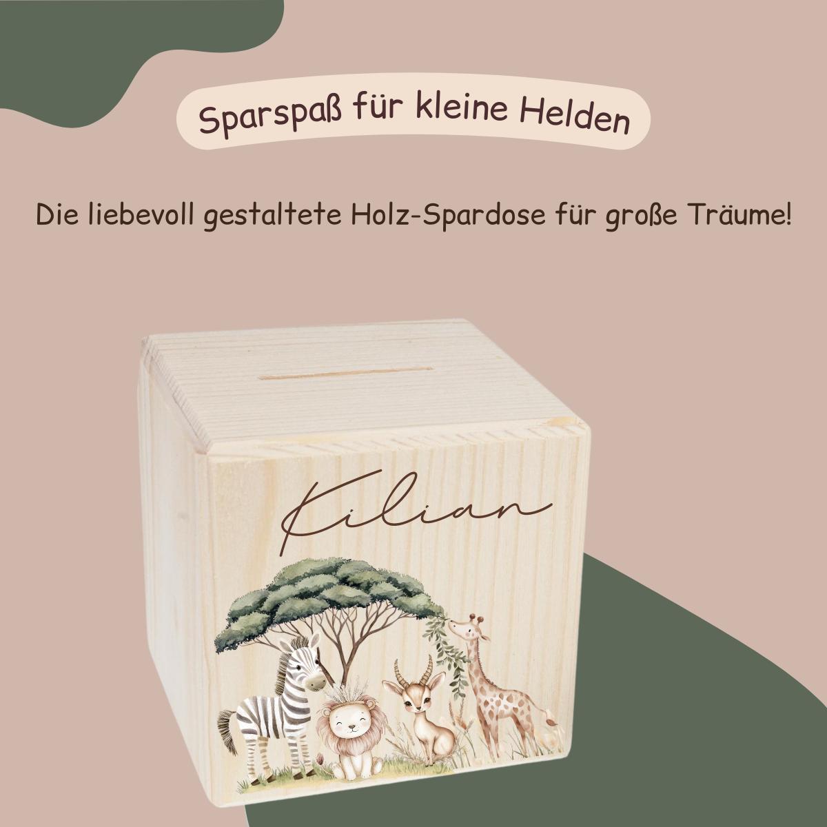 Spardose mit Safari - Tieren