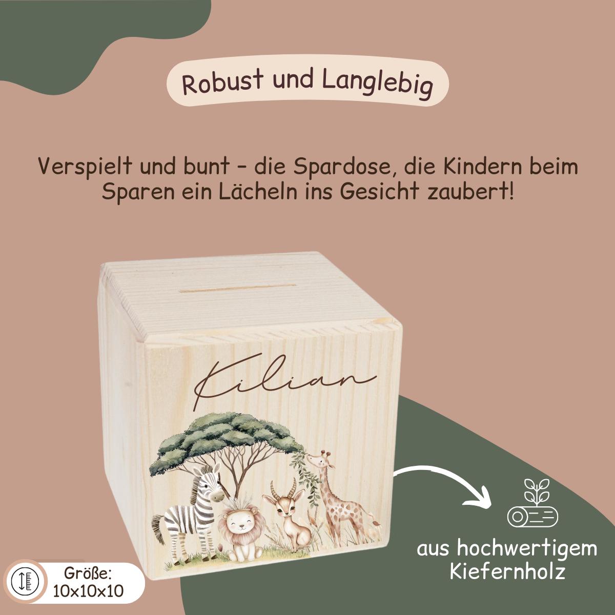Spardose mit Safari - Tieren
