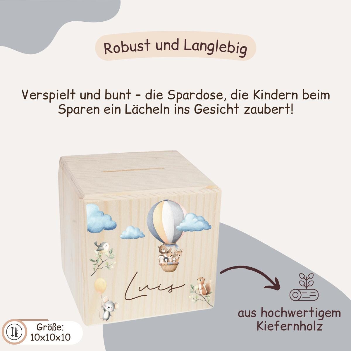 Spardose mit Tieren und Heißluftballon
