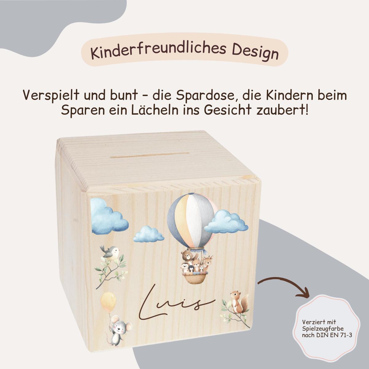Spardose mit Tieren und Heißluftballon