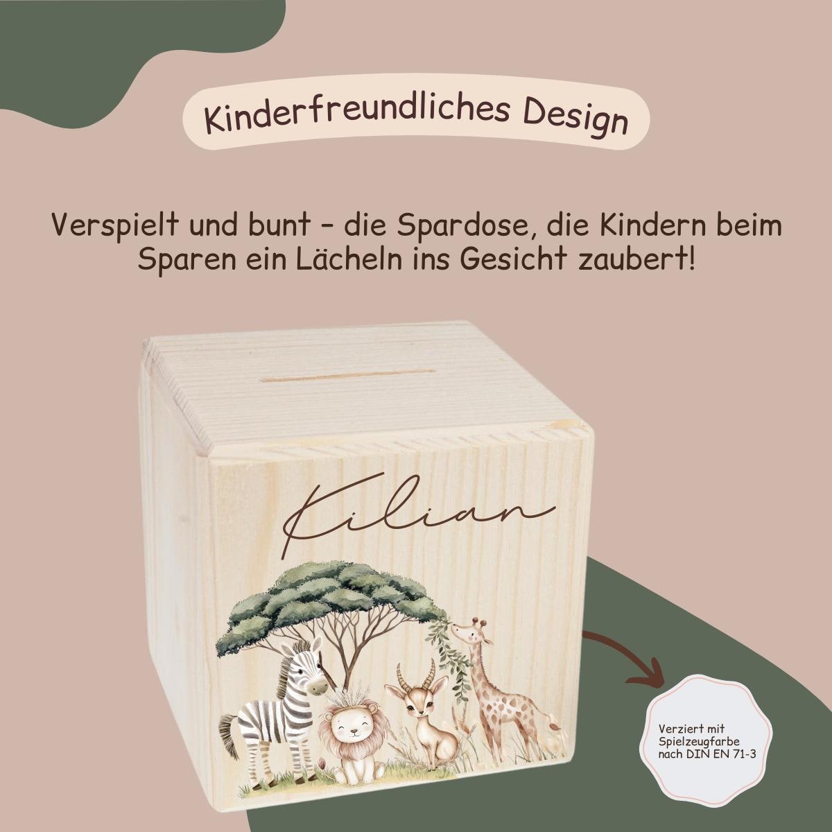 Spardose mit Safari - Tieren