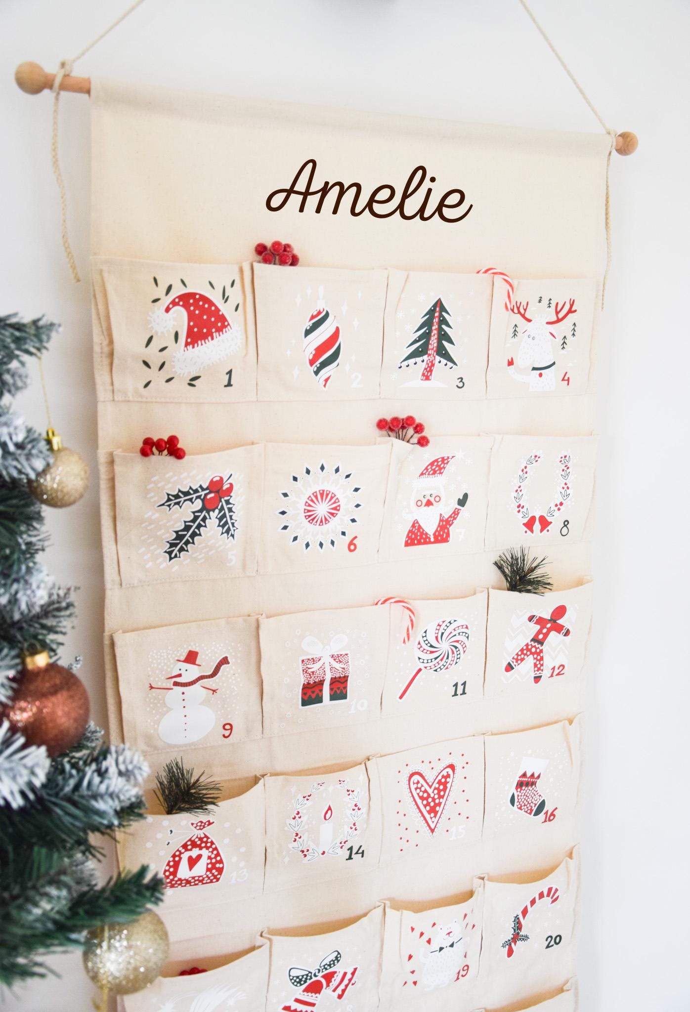 Adventskalender Kinder, aus Leinwand Stoff