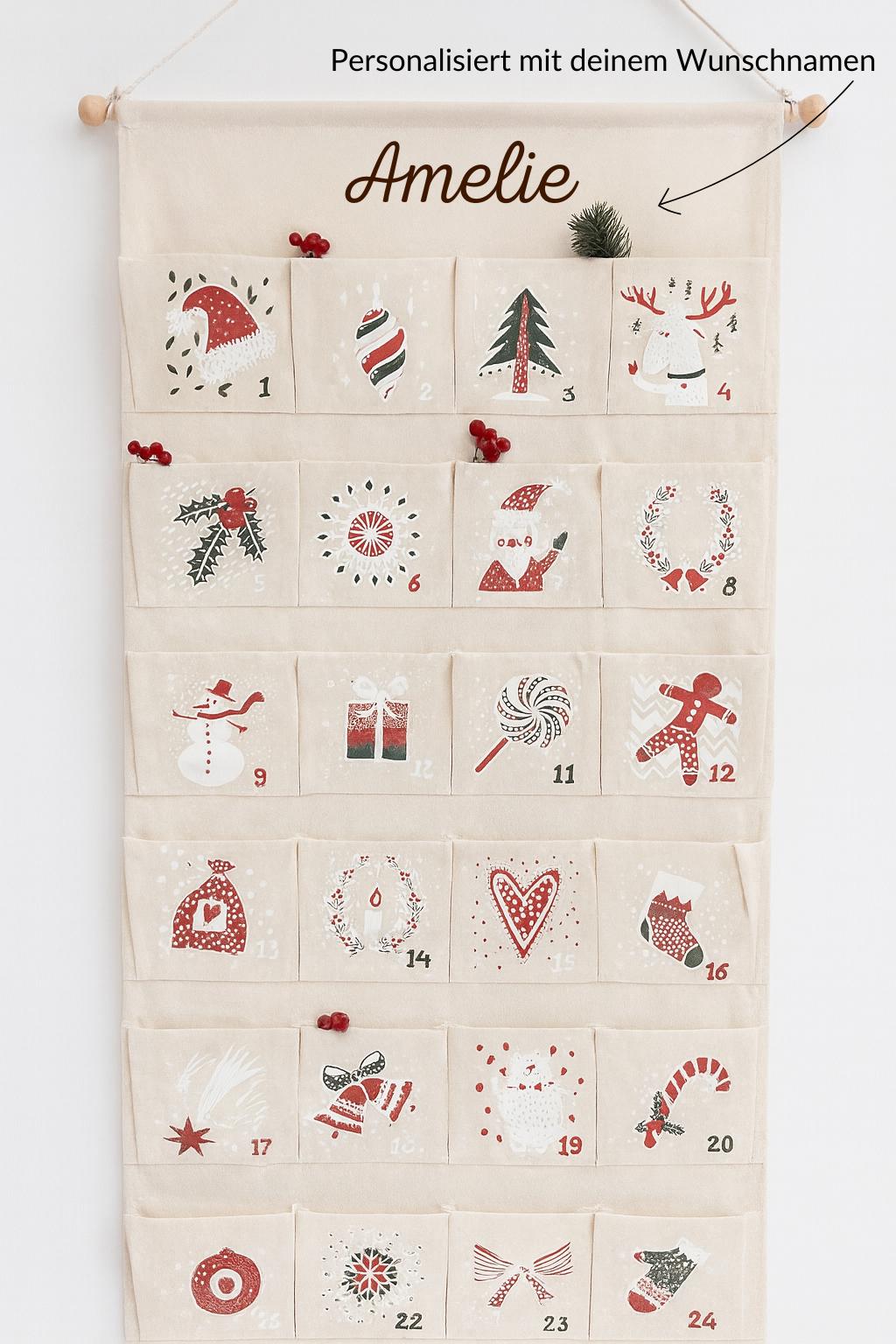 Adventskalender Kinder, aus Leinwand Stoff