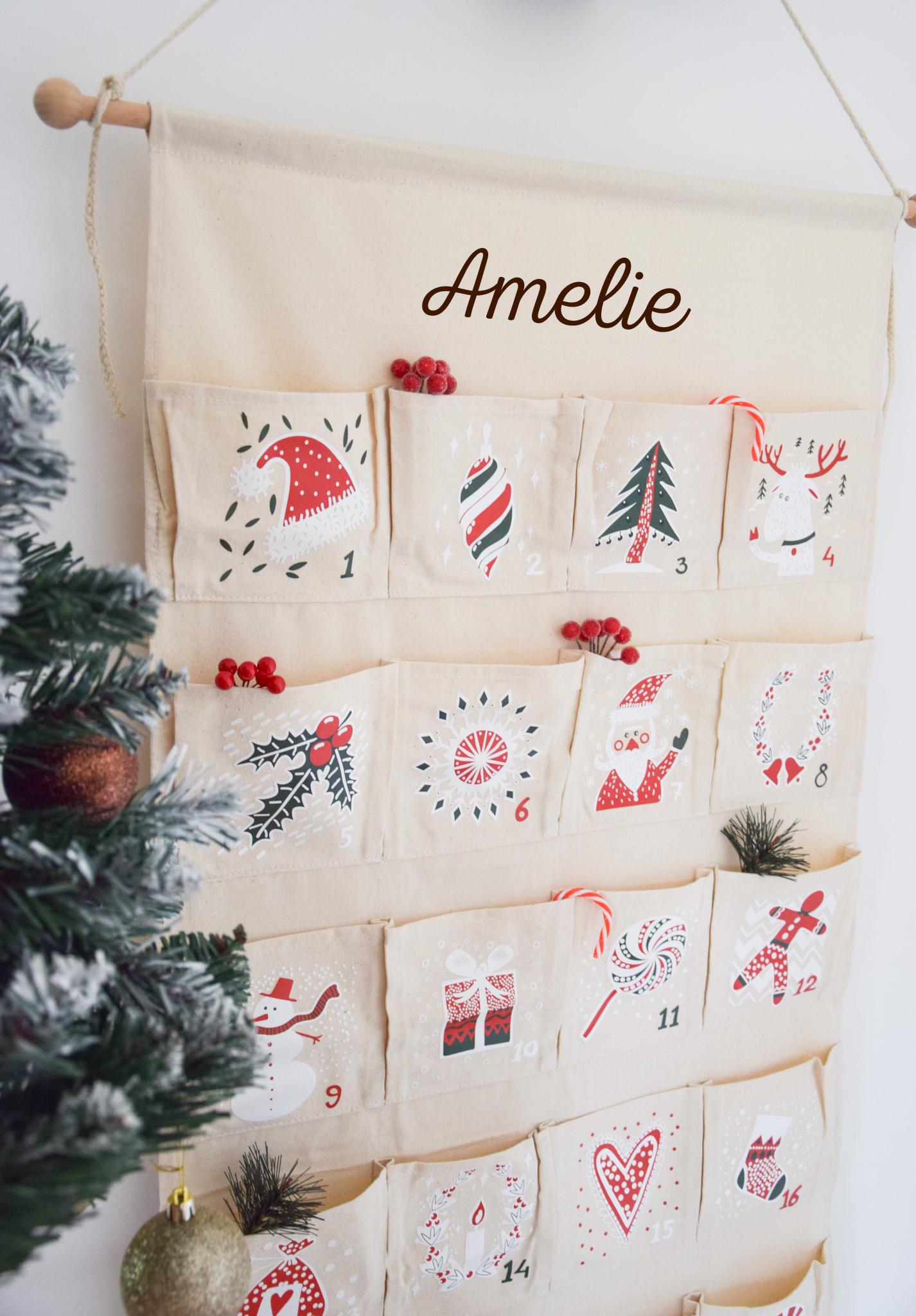 Adventskalender Kinder, aus Leinwand Stoff