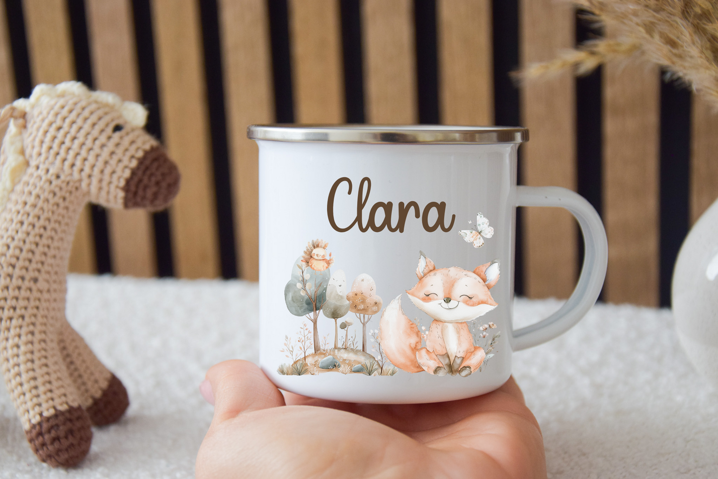 Emaille Kinder Tasse - versch. Tiermotiven