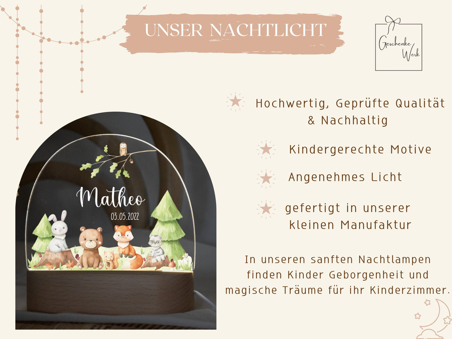 Nachtlampje met bosdieren Woodland