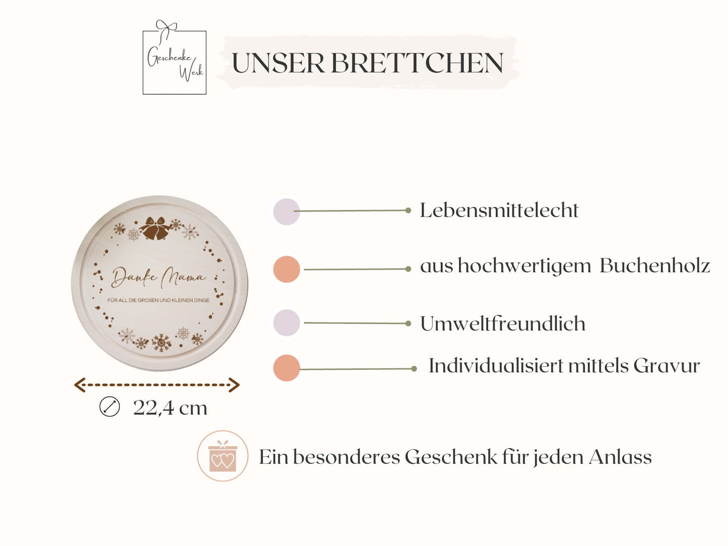 Frühstücksbrett mit "Danke Mama" Weihnachtskranz