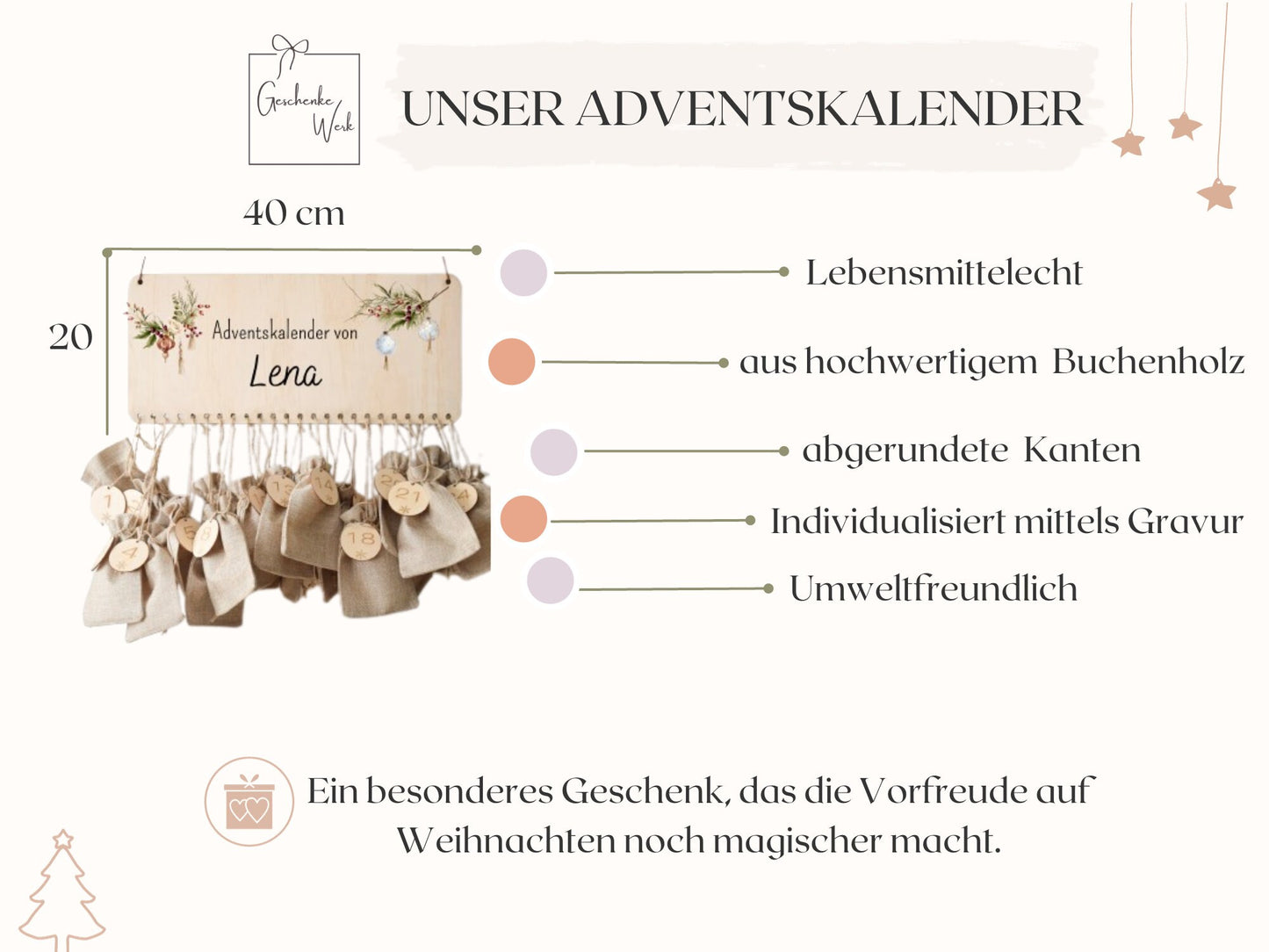 Calendrier de l'avent en bois personnalisé