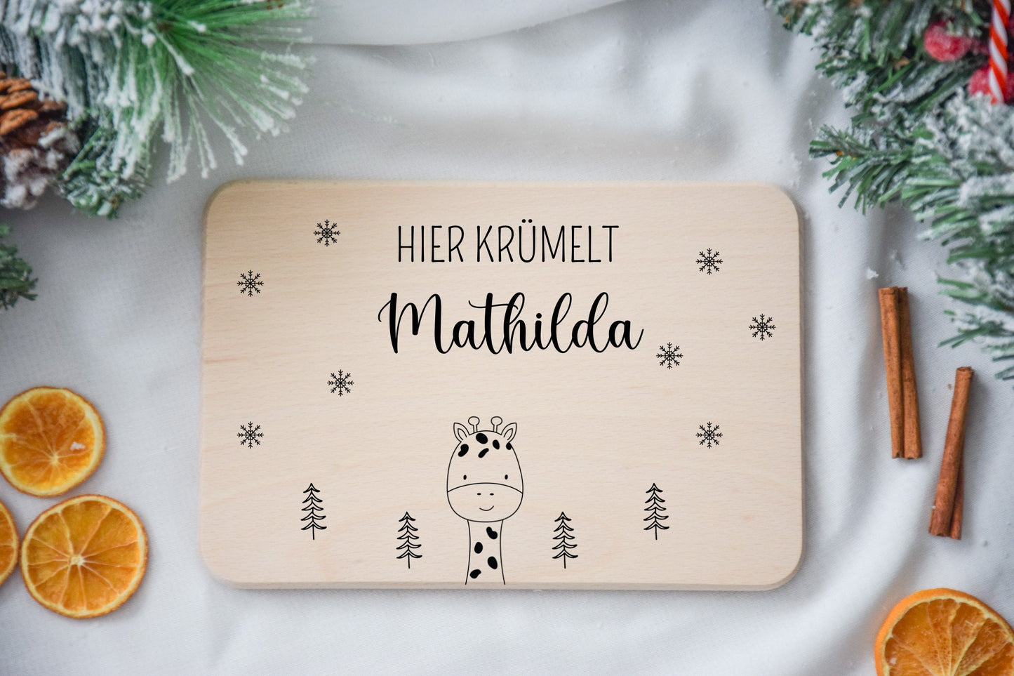 Ontbijtplank met dierenmotief kerst, stervlokken en kerstbomen