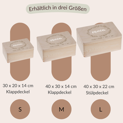 Erinnerungskiste mit Blumenkranz und 3D Namen