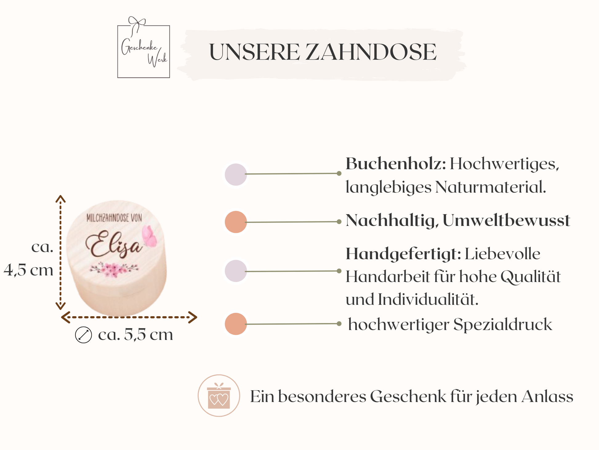 Milchzahndose personalisiert -  mit Blumen und Schmetterling in Rosa