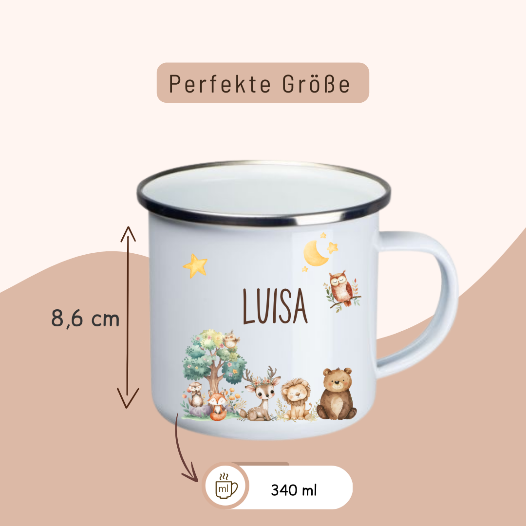 Emaille Kinder Tasse  - Woodlandtieren