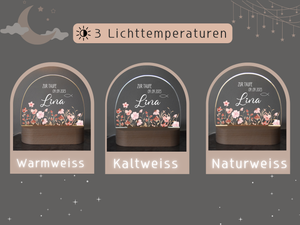 Nachlicht Taufe mit Blumen für Mädchen