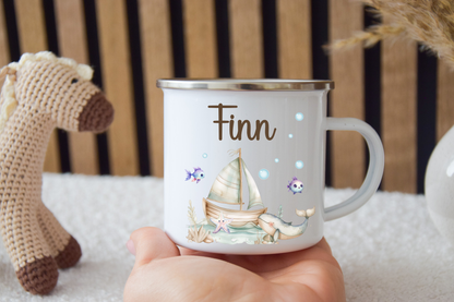 Tasse en émail pour enfants - lion, tigre, éléphant, lapin, ours et girafe