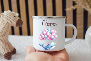 Emaille Kinder Tasse  - Wal mit Ballons