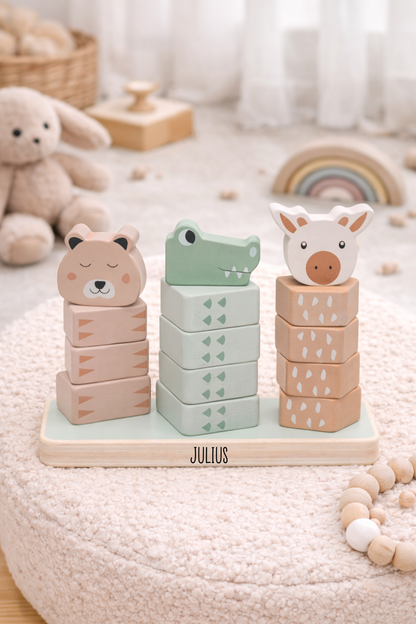 Stapelturm Kinder - Krokodil, Bär und Giraffe