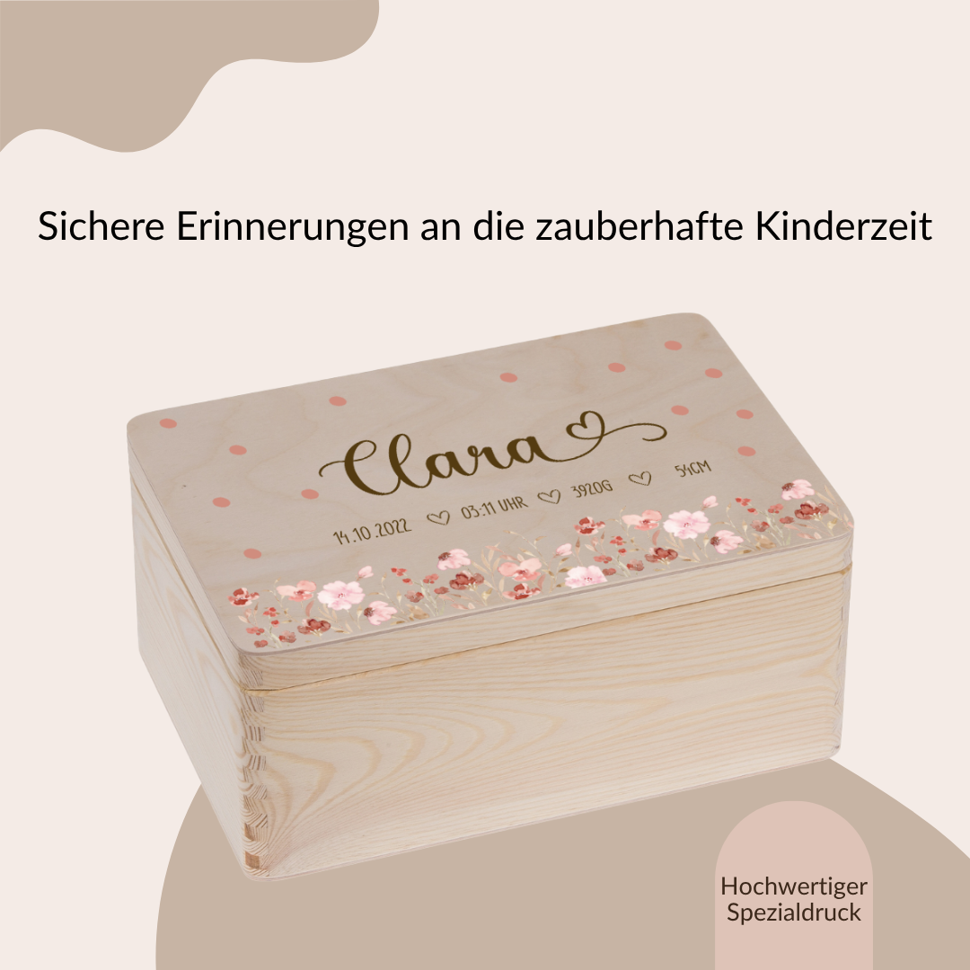 Coffret cadeau boîte à souvenirs + tirelire fleurs roses
