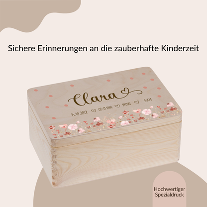 Coffret cadeau boîte à souvenirs + tirelire fleurs roses