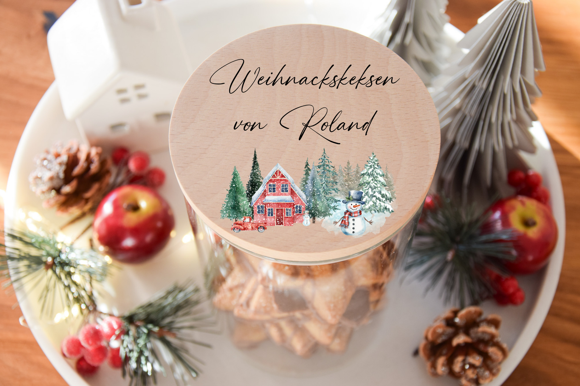 Vorratglas Weihnachten -  Tannen, Schneemann