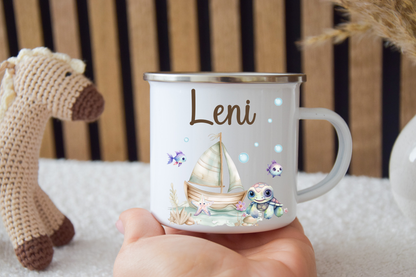 Tasse en émail pour enfants - lion, tigre, éléphant, lapin, ours et girafe