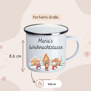 Weihnachtstasse -  Lebkuchenhaus, Pinguin, Eisbär und Reh