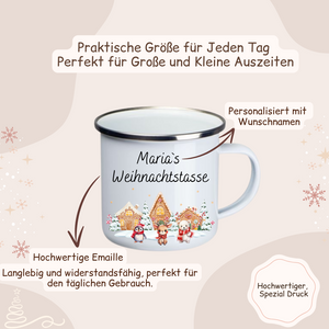 Weihnachtstasse -  Lebkuchenhaus, Pinguin, Eisbär und Reh