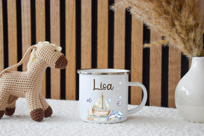 Tasse en émail pour enfants - lion, tigre, éléphant, lapin, ours et girafe
