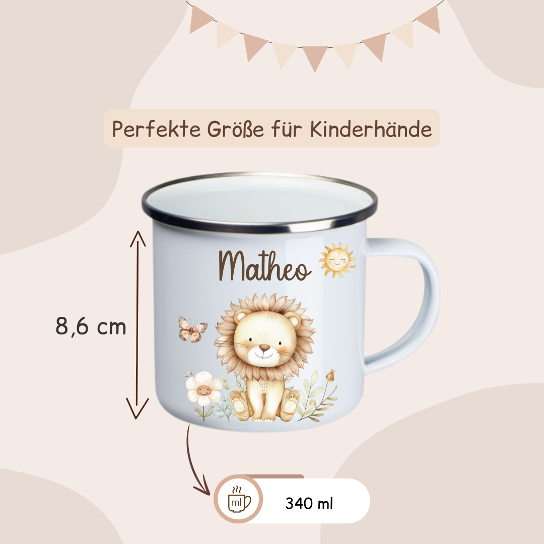 Kinder Tasse personalisiert - Waldtieren, Löwe, Hase, Reh, Einhorn und Waschbär