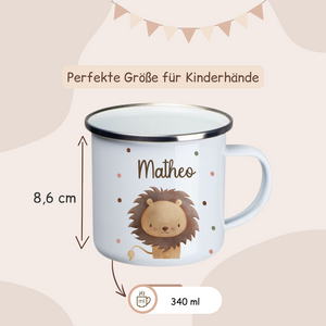 Emaille Tasse Kinder Tasse  - Löwe, Tiger, Elefant, Hase, Bär und Giraffe