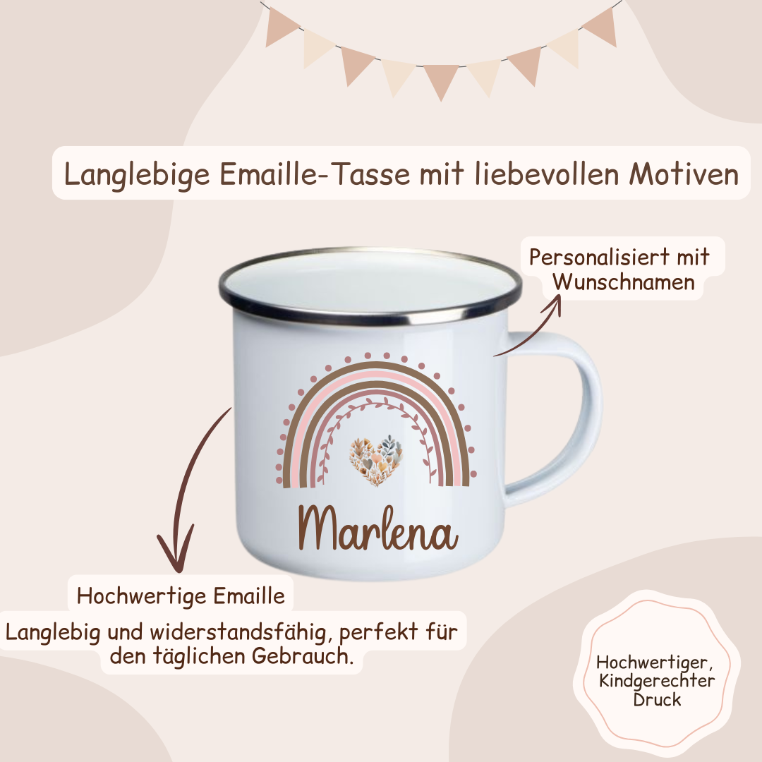 Emaille Tasse Kinder - Regenbogen mit Herz