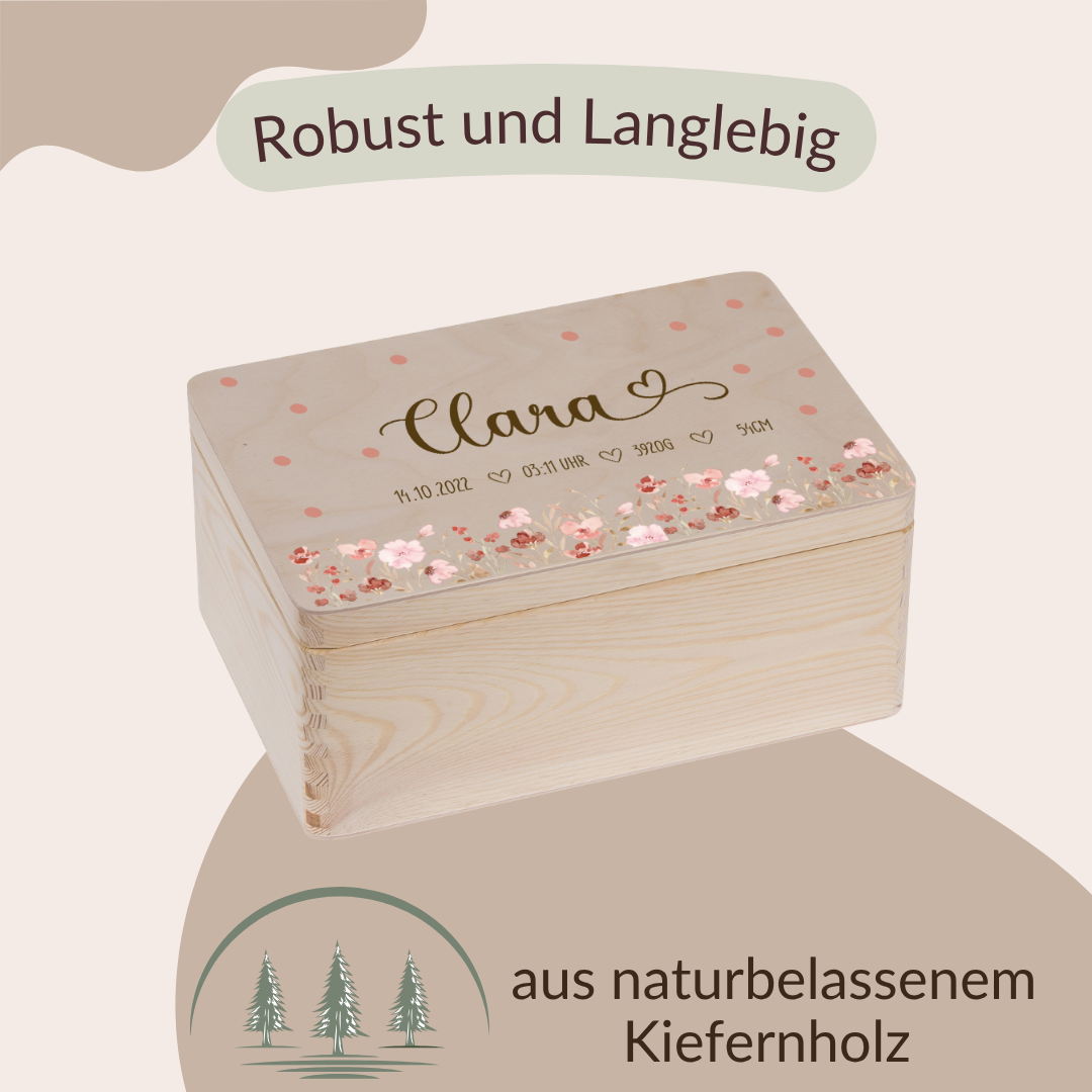 Coffret cadeau boîte à souvenirs + tirelire fleurs roses