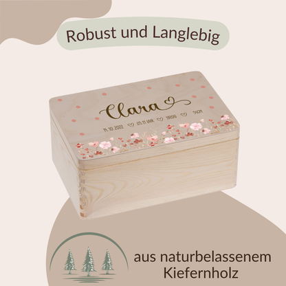 Coffret cadeau boîte à souvenirs + tirelire fleurs roses