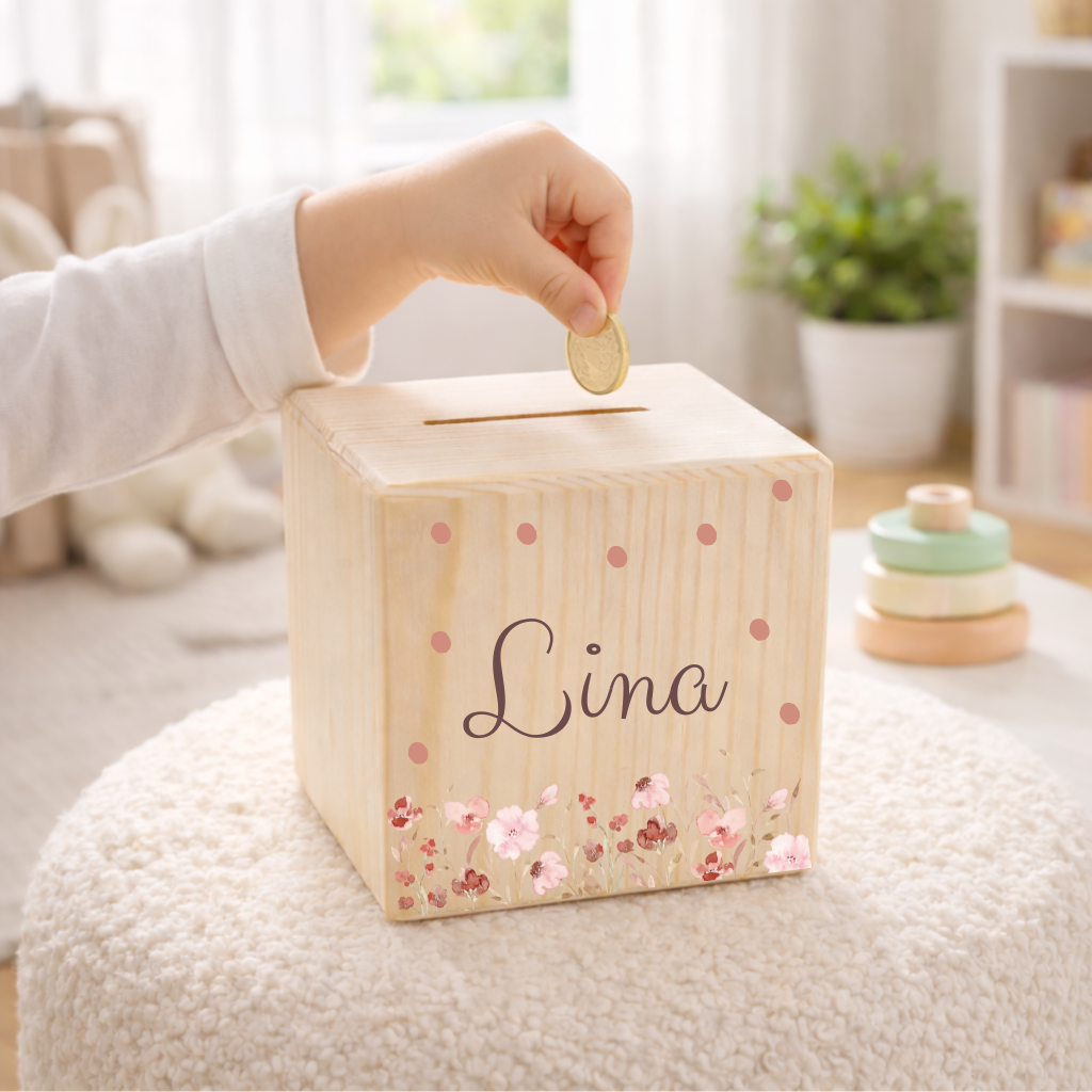 Tirelire avec des fleurs pour les filles