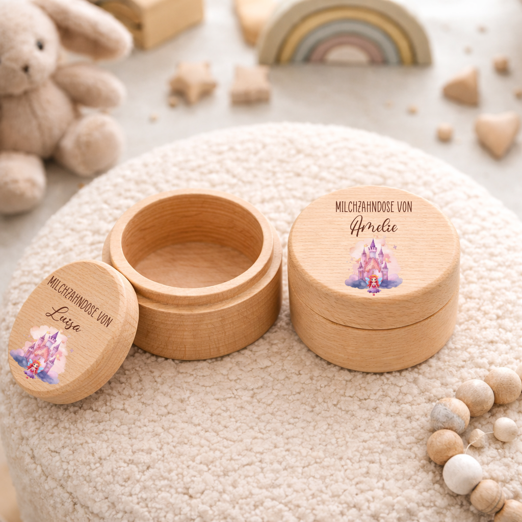 Boîte à dents de lait personnalisée - avec fée et château de conte de fées