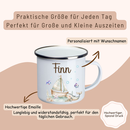 Tasse en émail pour enfants - lion, tigre, éléphant, lapin, ours et girafe