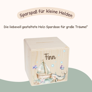 Spardose Kinder - mit Meerestiere, Wal, Delfin und Schildkröte