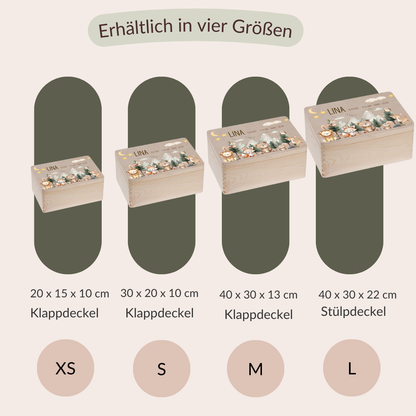 Scatola dei ricordi per bambini: animali del bosco, mongolfiera