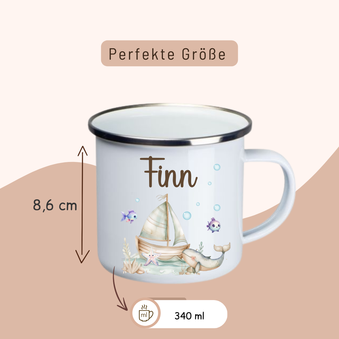 Tasse en émail pour enfants - lion, tigre, éléphant, lapin, ours et girafe