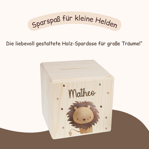 Spardose Kinder - Tiermotiv Löwe, Bär, Tiger, Hase, Elefant und Giraffe