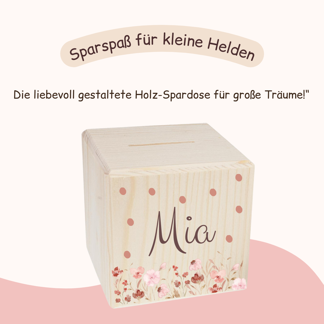 Spardose -  mit rosa Blumen