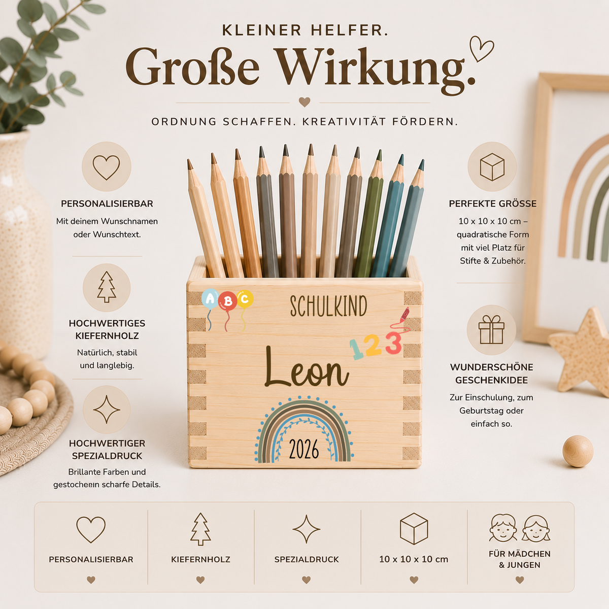 Stiftehalter mit Regenbogen Schulkind